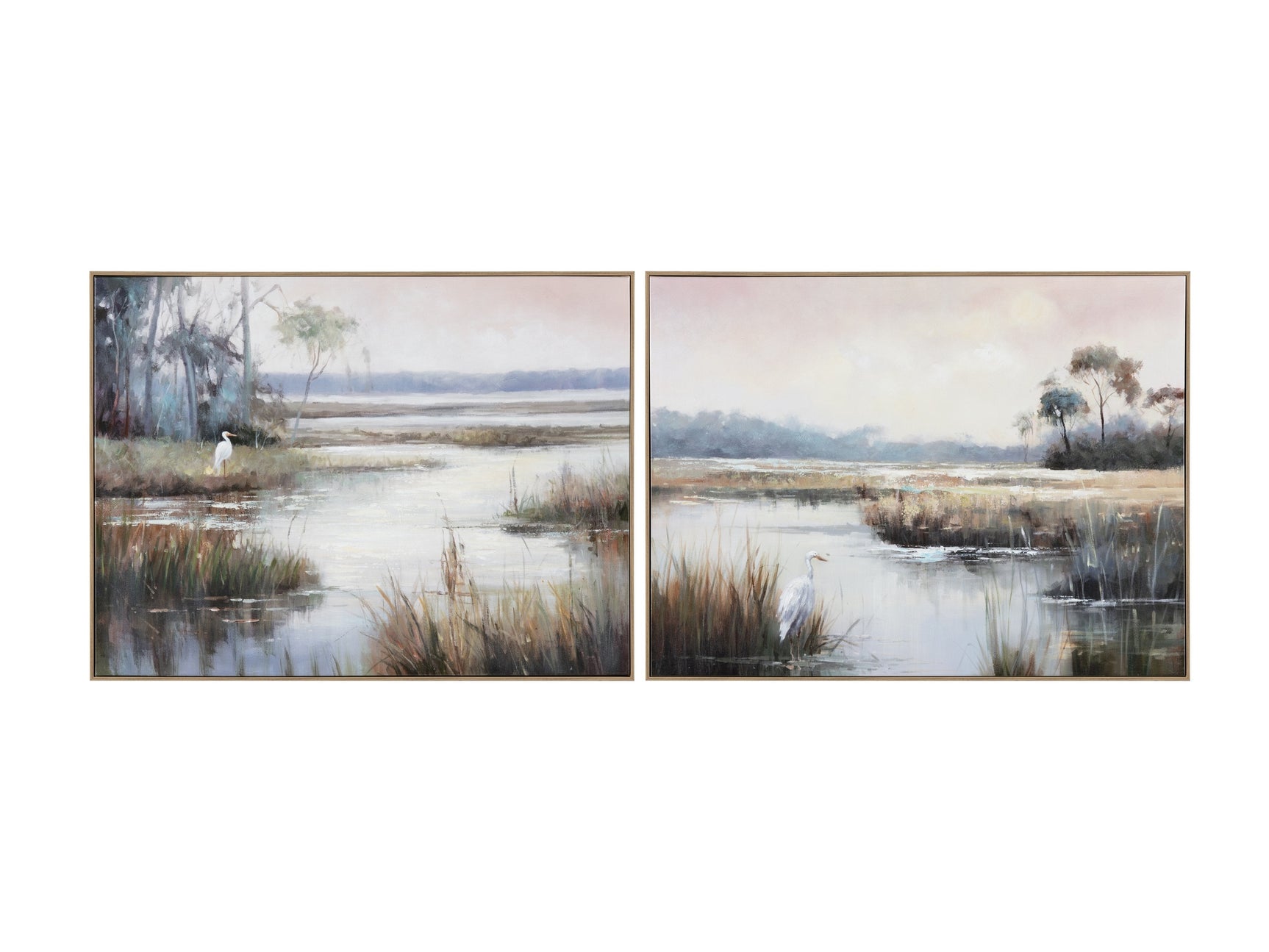 Gazing Egret 2 Green/Brown Canvas