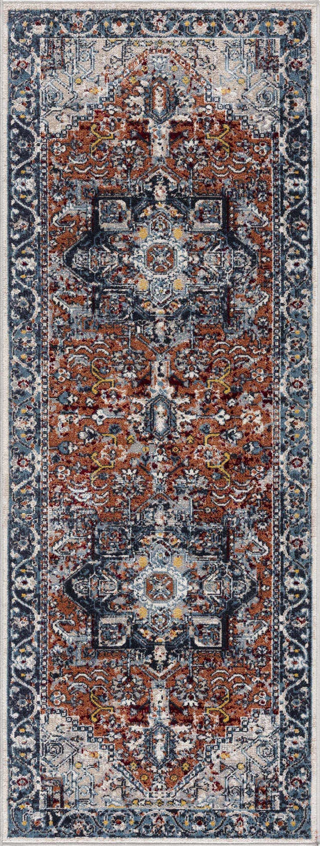 Cabacungan Blue & Rust Washable Area Rug - Clearance - Ornate Home