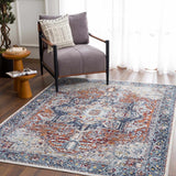 Cabacungan Blue & Rust Washable Area Rug - Clearance - Ornate Home