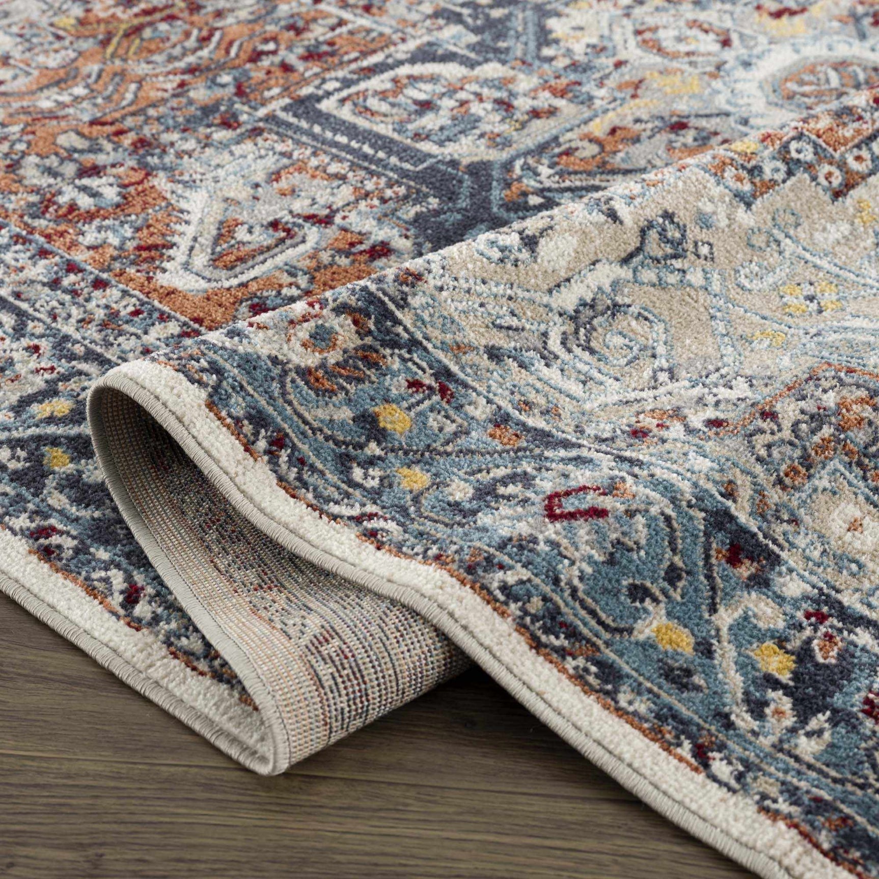 Cabacungan Blue & Rust Washable Area Rug - Clearance - Ornate Home