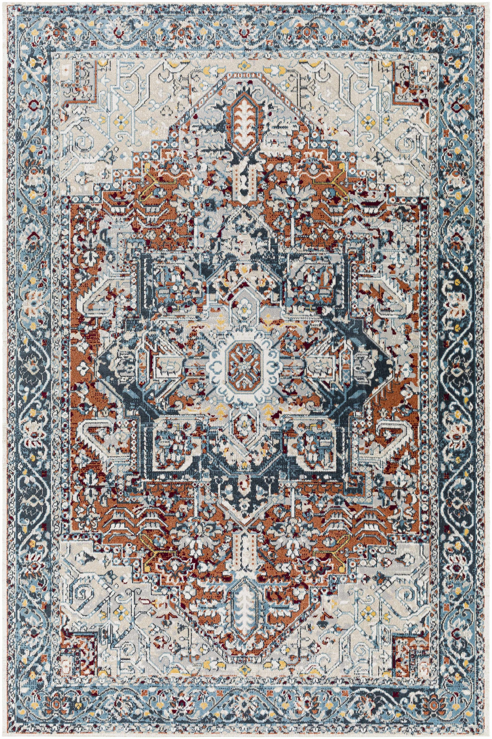 Cabacungan Blue & Rust Washable Area Rug - Clearance - Ornate Home