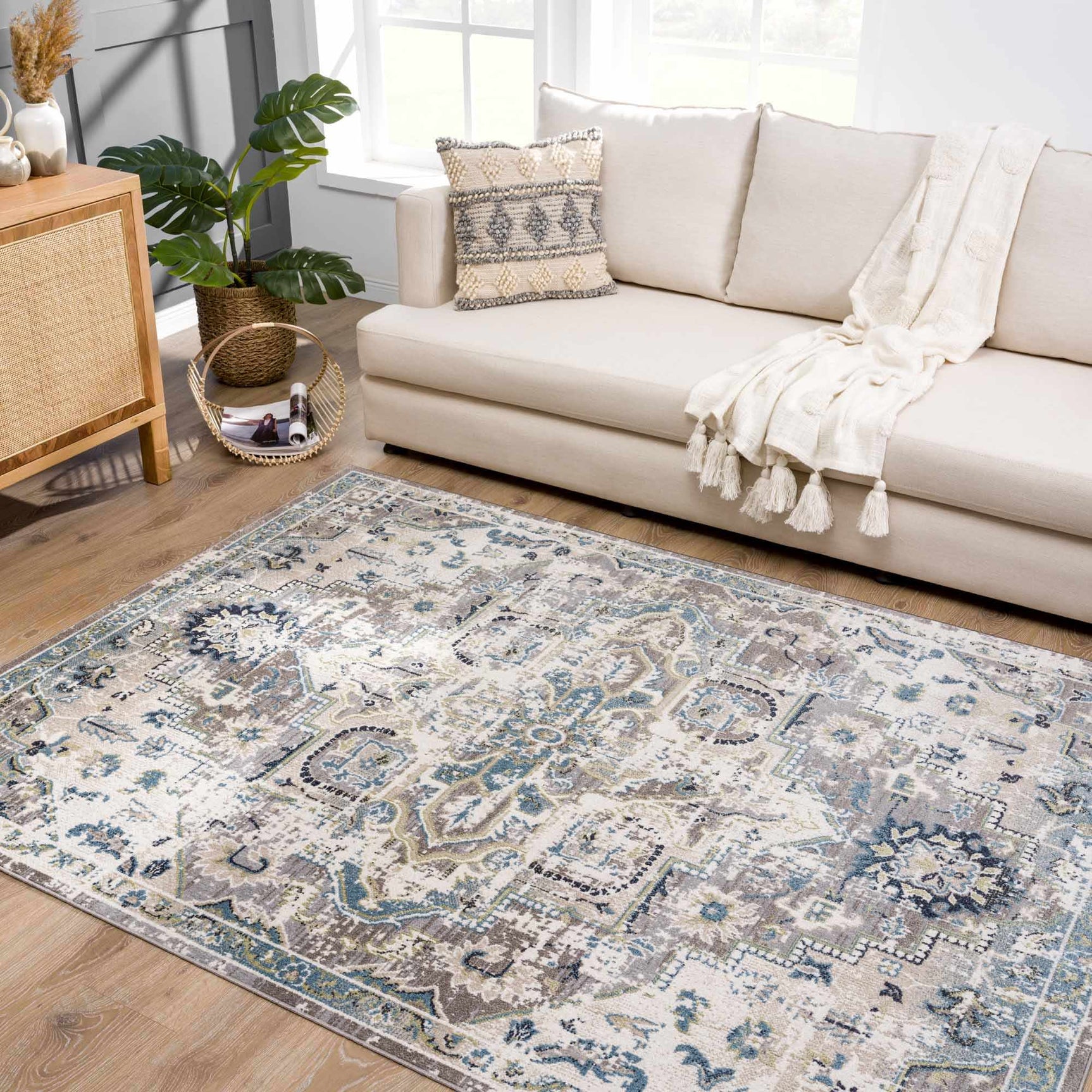 Cabacungan Gray & Blue Washable Area Rug - Ornate Home