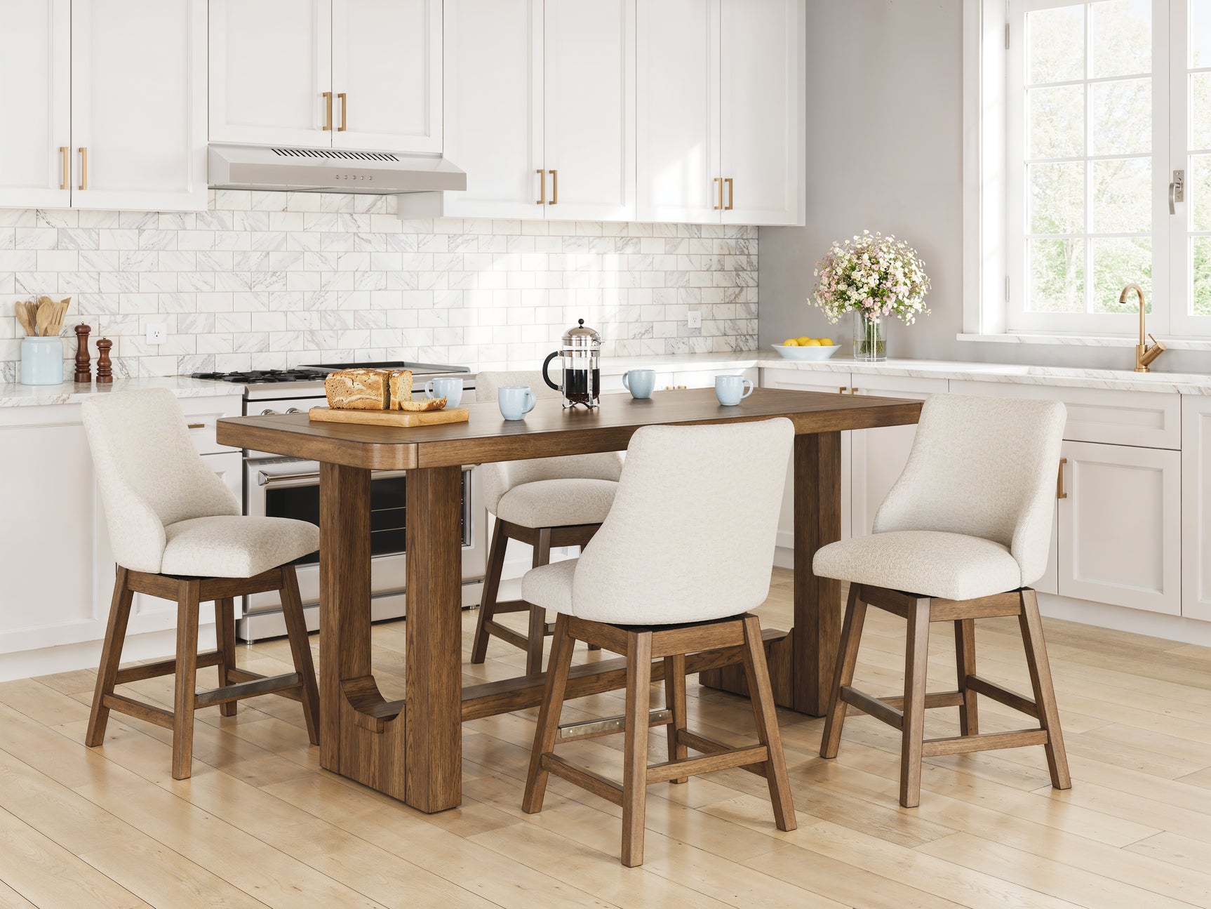 Cabalynn Light Brown Counter Height Dining Table and 4 Barstools - Ornate Home