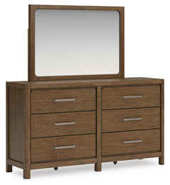 Cabalynn Light Brown King Upholstered Bedroom Set with Dresser, Mirror and Nightstand - Ornate Home