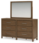 Cabalynn Light Brown King Upholstered Bedroom Set with Dresser, Mirror and Nightstand - Ornate Home