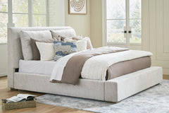 Cabalynn Light Brown King Upholstered Bedroom Set with Dresser, Mirror and Nightstand - Ornate Home