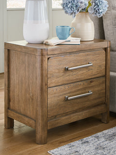 Cabalynn Light Brown King Upholstered Bedroom Set with Dresser, Mirror and Nightstand - Ornate Home