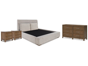 Cabalynn Light Brown King Upholstered Bedroom Set with Dresser and 2 Nightstands (Online Special Price) - Ornate Home