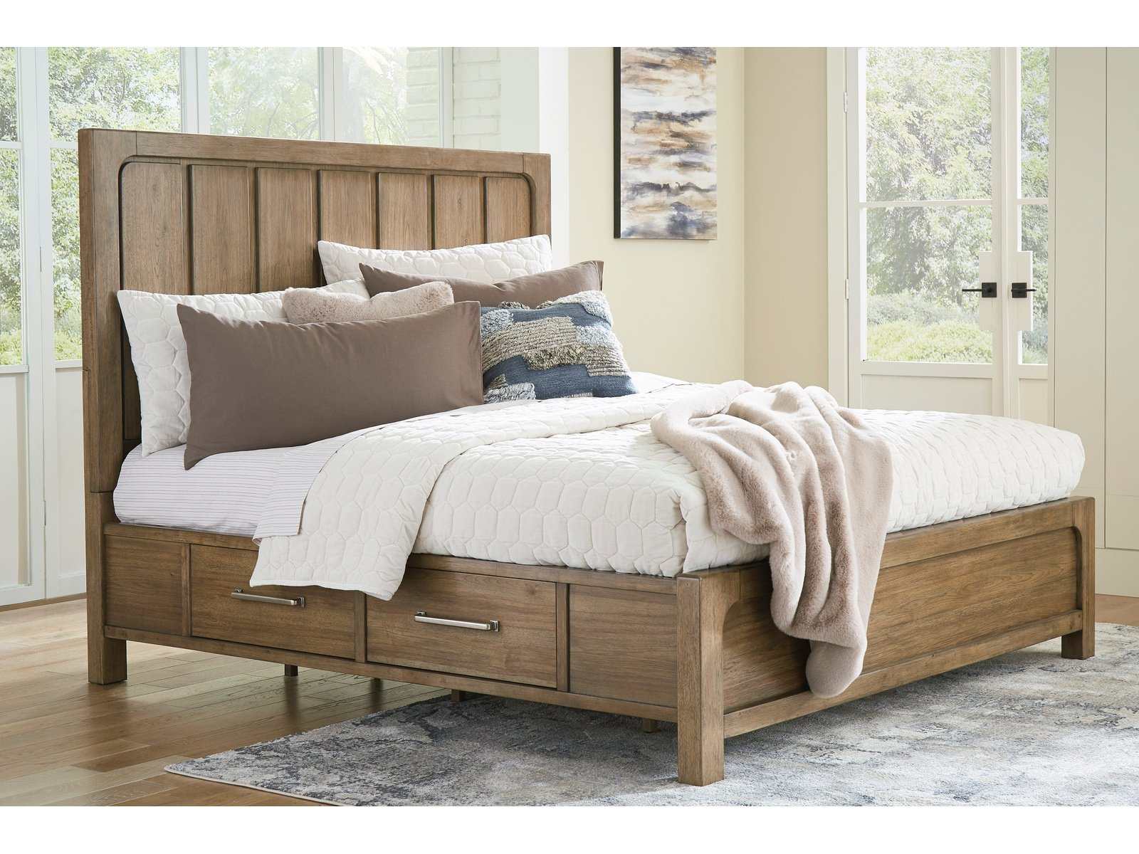 Cabalynn Light Brown Queen Panel Bed w/ 4 Storage Drawers (Online Special Price) - Ornate Home