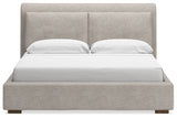 Cabalynn Oatmeal/Light Brown King Upholstered Bedroom Set with 2 Nightstands (Online Special Price) - Ornate Home
