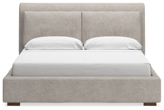 Cabalynn Oatmeal/Light Brown King Upholstered Bedroom Set with 2 Nightstands - Ornate Home