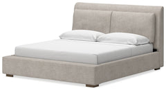Cabalynn Oatmeal/Light Brown King Upholstered Bedroom Set with 2 Nightstands - Ornate Home