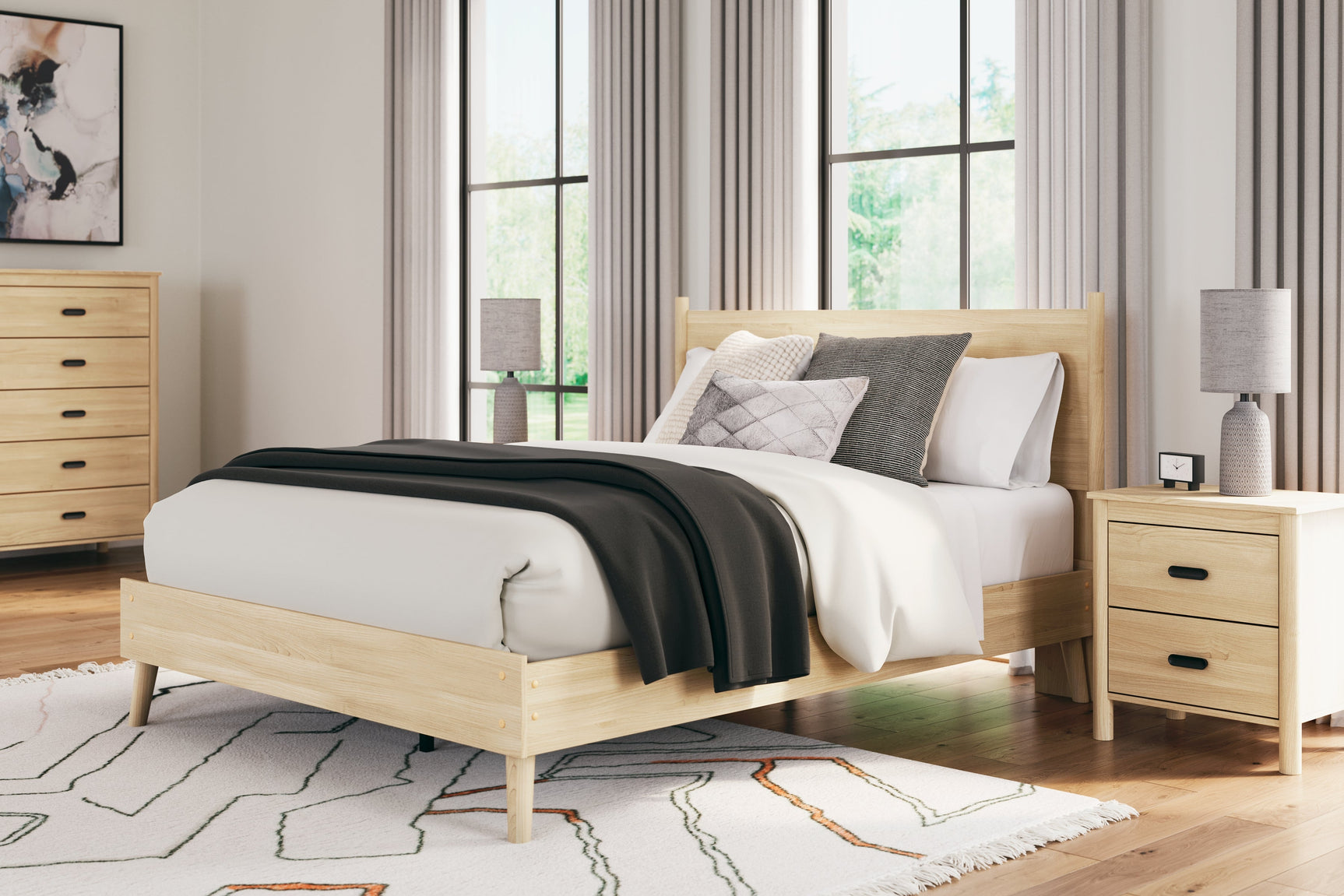 Cabinella Tan Queen Platform Panel Bed (Online Special Price) - Ornate Home