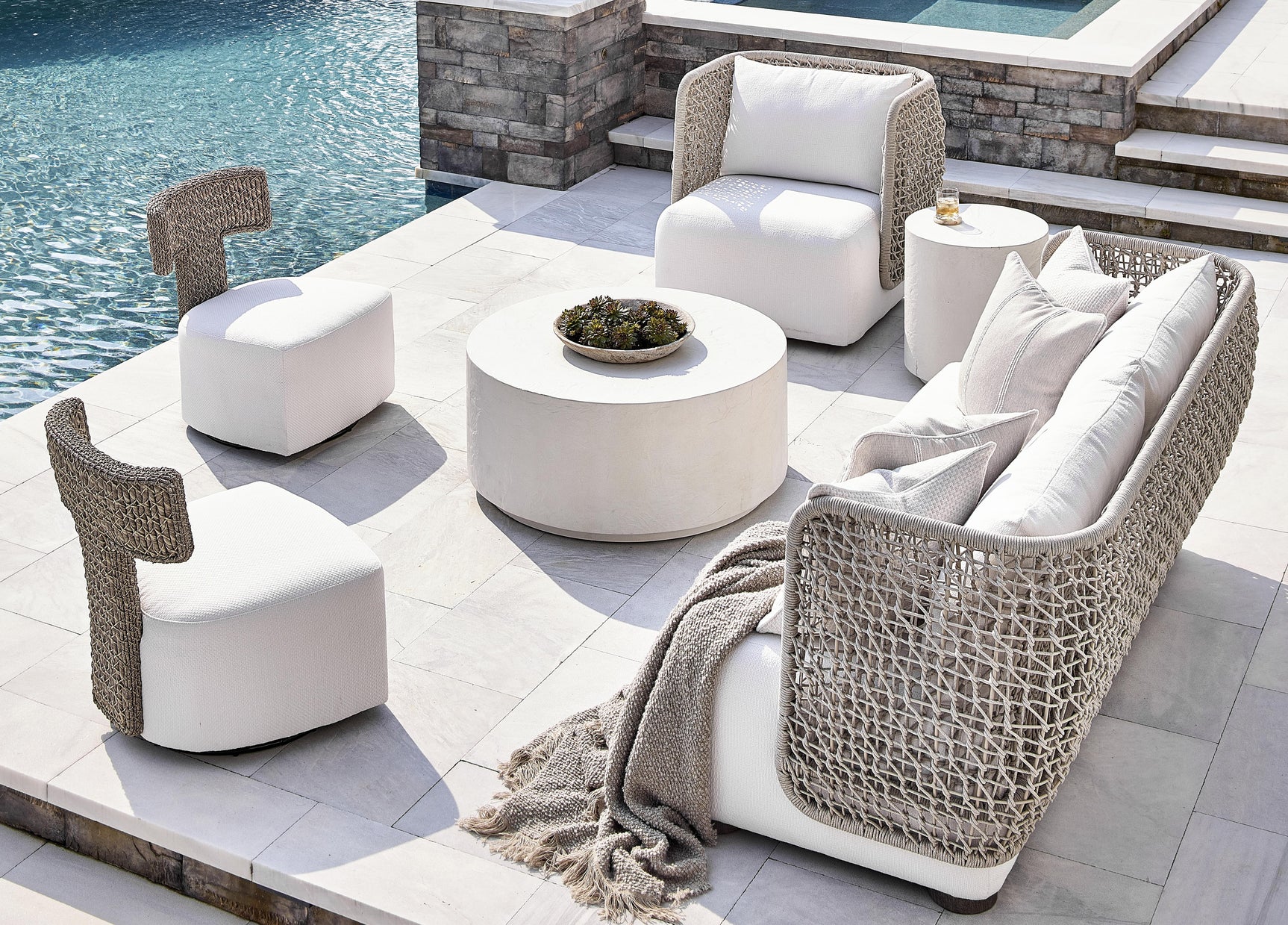Cabo Egret Grey/White/Cream Outdoor Swivel Chair - Ornate Home