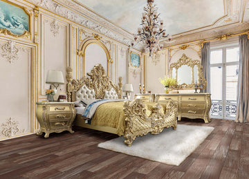 Cabriole Light Gold Synthetic Leather & Gold Finish Eastern King Bed - Ornate Home