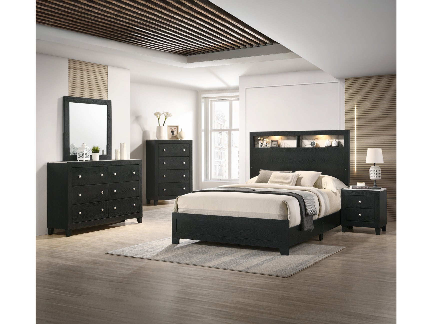 Cadence Black LED Panel Bedroom Set - Ornate Home