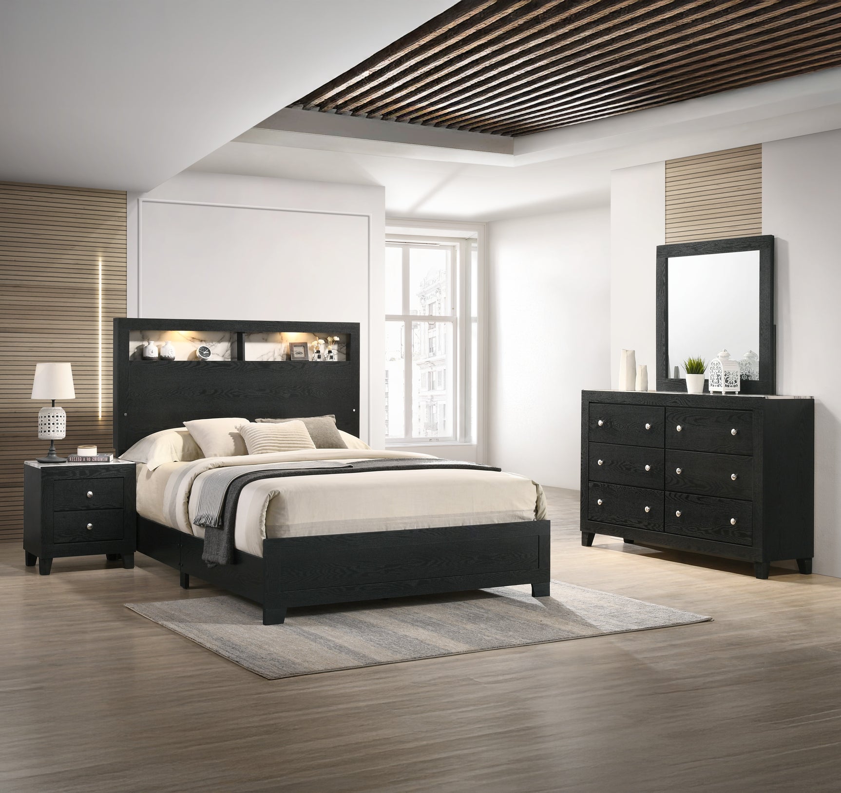 Cadence Black LED Panel Bedroom Set - Ornate Home