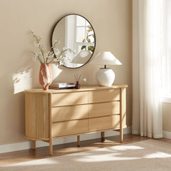 Cadence Oak 6-Drawer Curved Dresser - Ornate Home