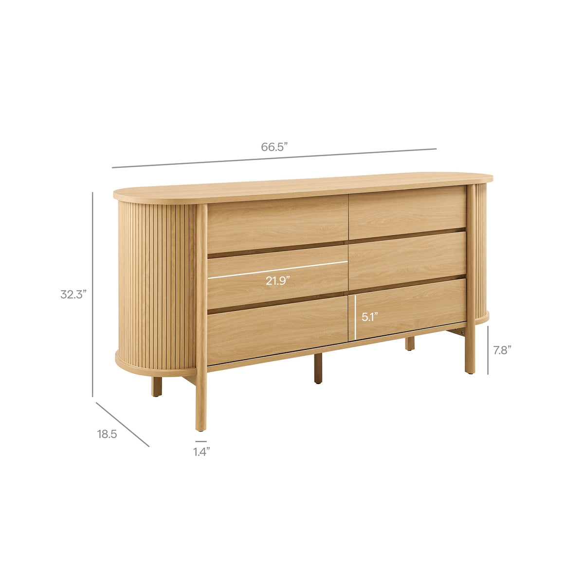 Cadence Oak 6-Drawer Curved Dresser - Ornate Home