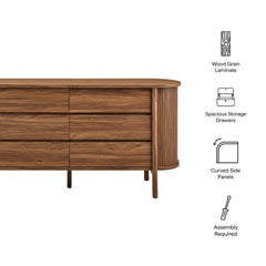 Cadence Walnut 6-Drawer Curved Dresser - Ornate Home