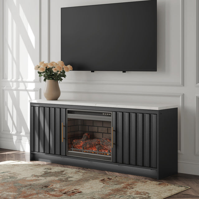 Cadmori Black/White 63" TV Stand w/ Electric Fireplace - Ornate Home