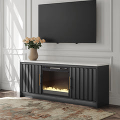 Cadmori Black/White 63" TV Stand with Electric Fireplace - Ornate Home