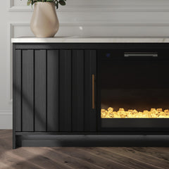 Cadmori Black/White 63" TV Stand with Electric Fireplace - Ornate Home