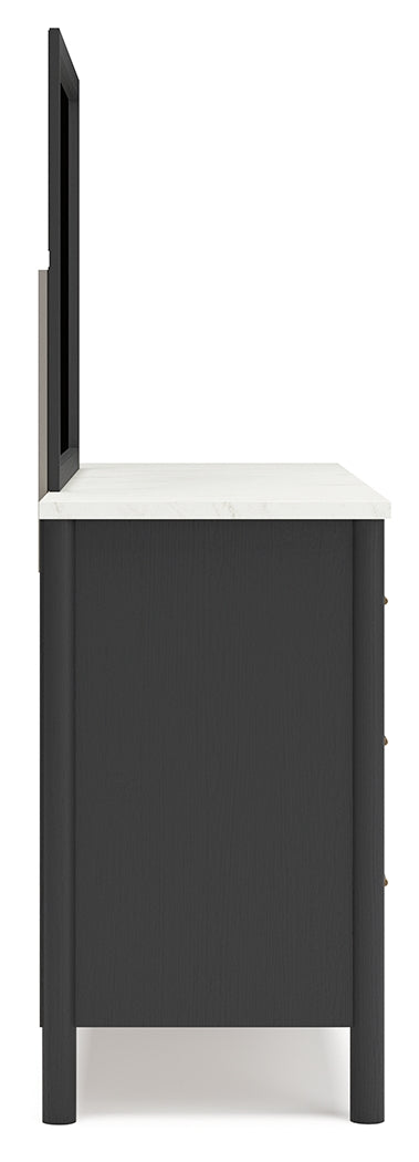 Cadmori Black/White King Panel Bed & Dresser & Mirror & Nightstand - Ornate Home