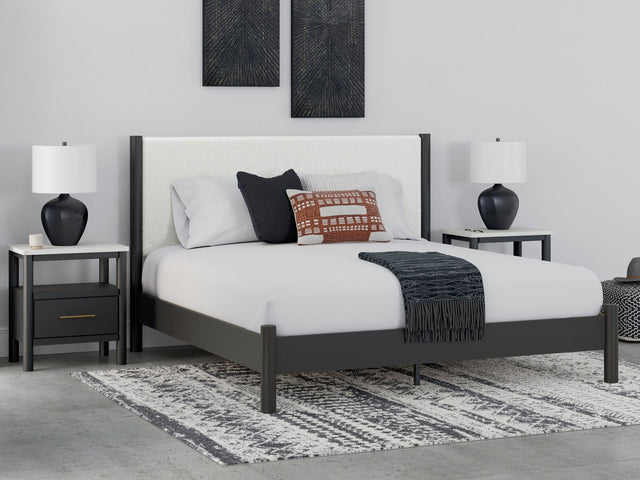 Cadmori Black/White King Upholstered Panel Bed (Online Special Price) - Ornate Home