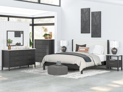 Cadmori Black/White King Upholstered Panel Bed - Ornate Home