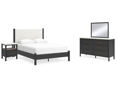 Cadmori Black/White Queen Panel Bedroom Set with Dresser, Mirror and Nightstand - Ornate Home