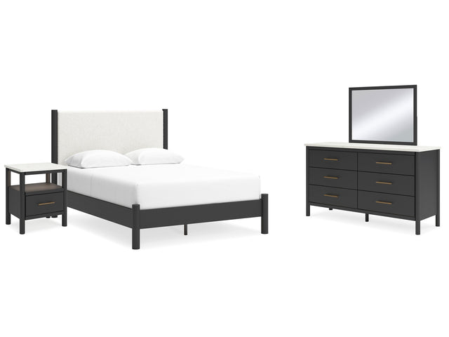 Cadmori Black/White Queen Panel Bedroom Set with Dresser, Mirror and Nightstand - Ornate Home