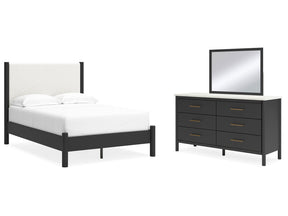Cadmori Full Upholstered Panel Bedroom Set with Dresser and Mirror - Ornate Home