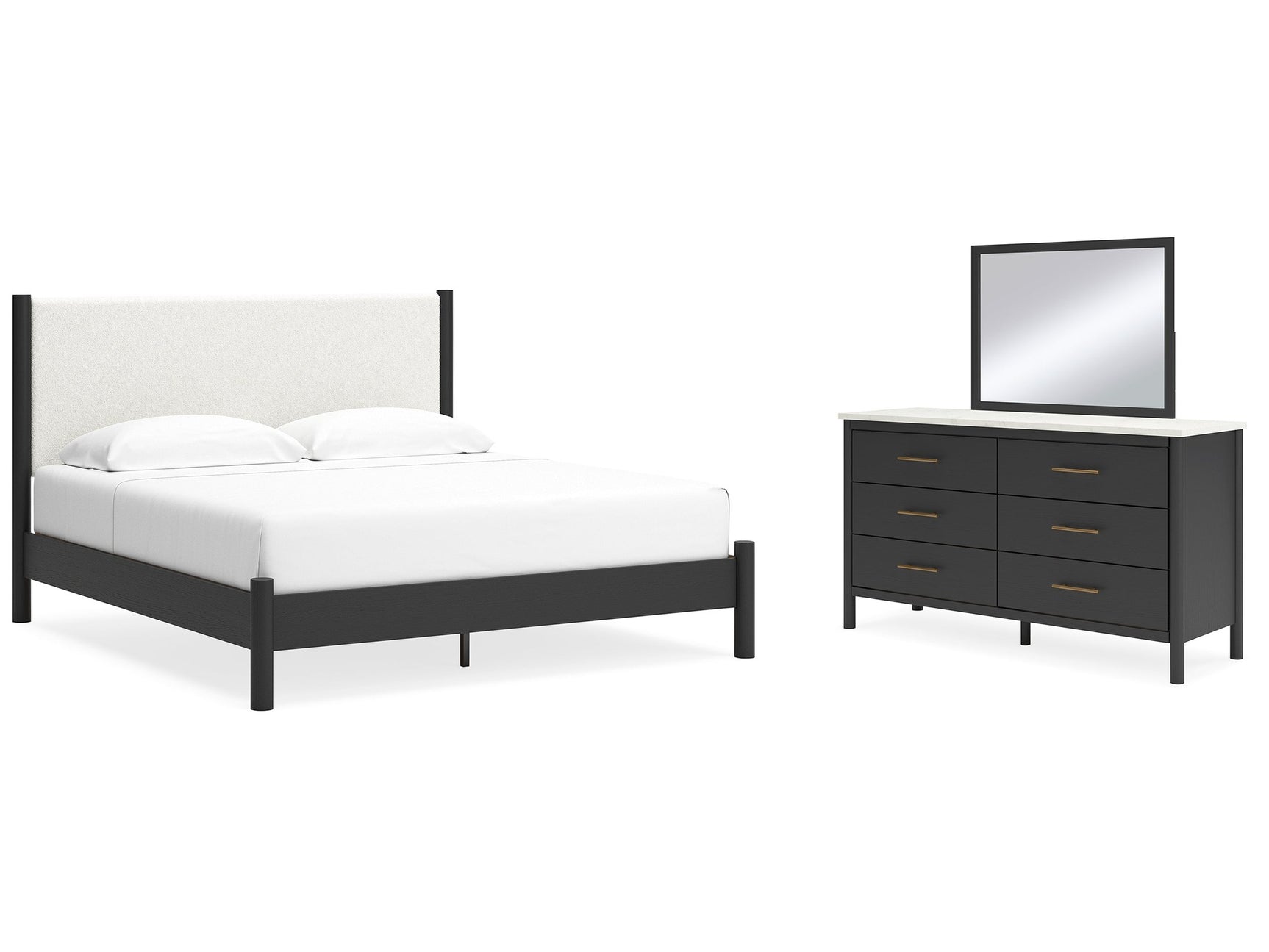 Cadmori King Upholstered Panel Bedroom Set with Dresser and Mirror - Ornate Home