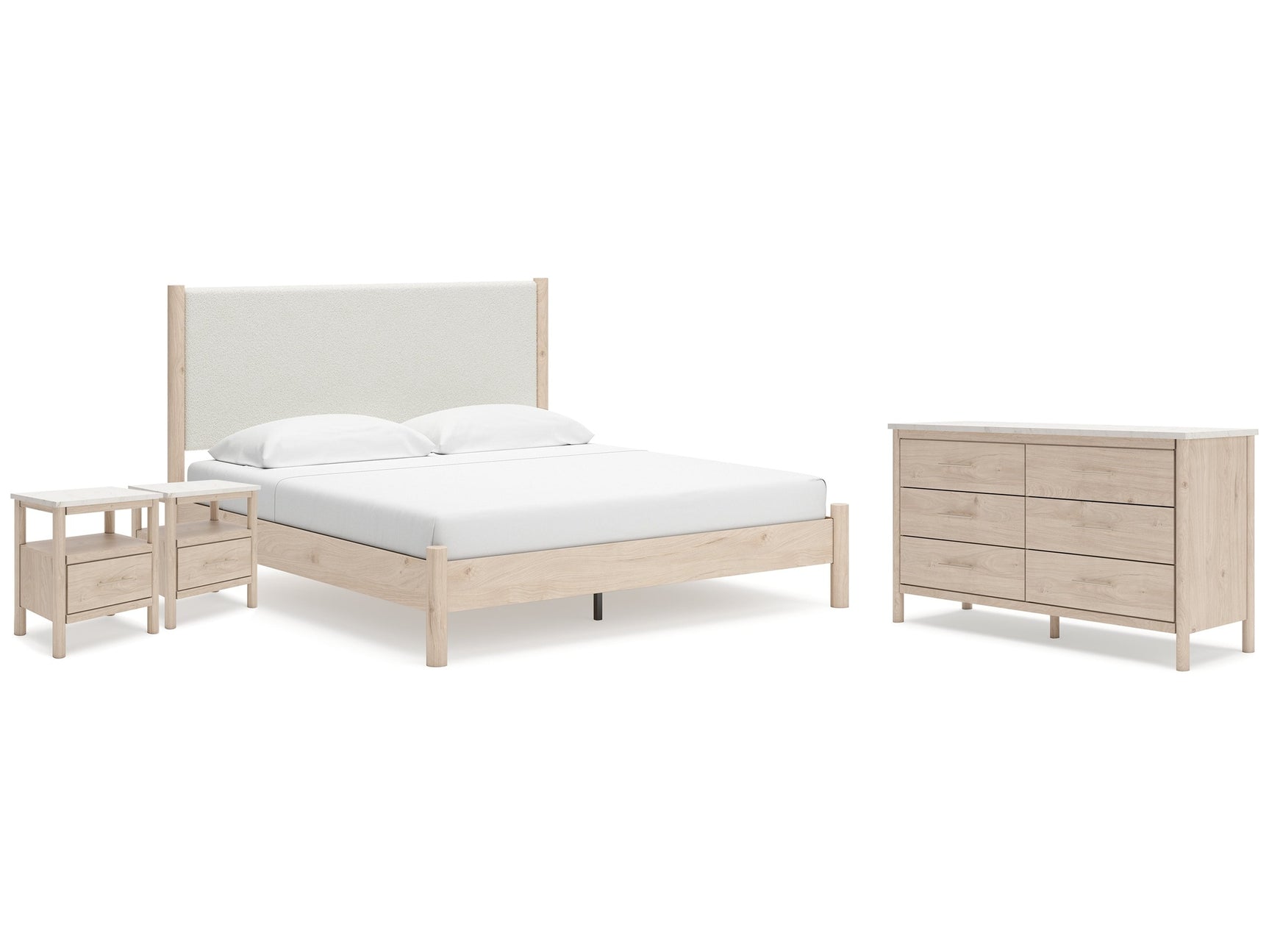 Cadmori Tan King Panel Bedroom Set with Dresser and 2 Nightstands - Ornate Home