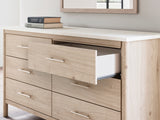Cadmori Two-tone Full Upholstered Panel Bed, Dresser and Mirror (Online Special Price) - Ornate Home