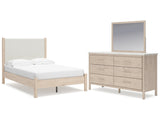 Cadmori Two-tone Full Upholstered Panel Bed, Dresser and Mirror - Ornate Home