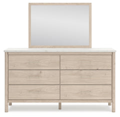 Cadmori Two-tone Full Upholstered Panel Bed, Dresser and Mirror - Ornate Home