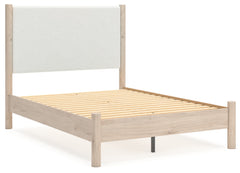 Cadmori Two-tone Full Upholstered Panel Bed, Dresser and Mirror - Ornate Home