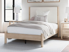 Cadmori Two-tone Full Upholstered Panel Bed, Dresser and Mirror - Ornate Home