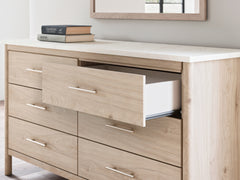 Cadmori Two-tone Full Upholstered Panel Bed, Dresser and Mirror - Ornate Home