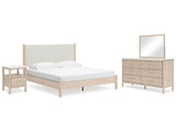 Cadmori Two-tone King Upholstered Panel Bed, Dresser, Mirror and Nightstand - Ornate Home