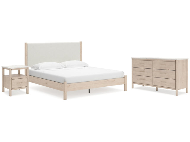 Cadmori Two-tone King Upholstered Panel Bed & Dresser & Nightstand (Online Special Price) - Ornate Home
