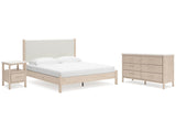 Cadmori Two-tone King Upholstered Panel Bed & Dresser & Nightstand - Ornate Home