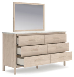 Cadmori Two-tone Queen Upholstered Panel Bed & Dresser & Mirror - Ornate Home