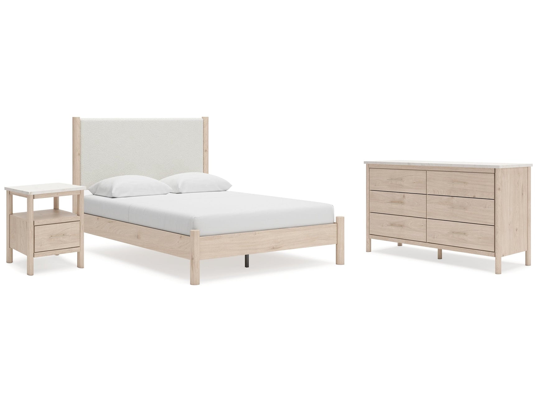 Cadmori Two-tone Queen Upholstered Panel Bed & Dresser & Nightstand (Online Special Price) - Ornate Home