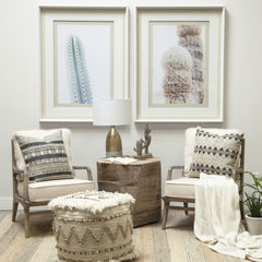 Caela Beige/Brown Wool, Cotton and Felt Popcorn Stitch Square Pouf - Ornate Home