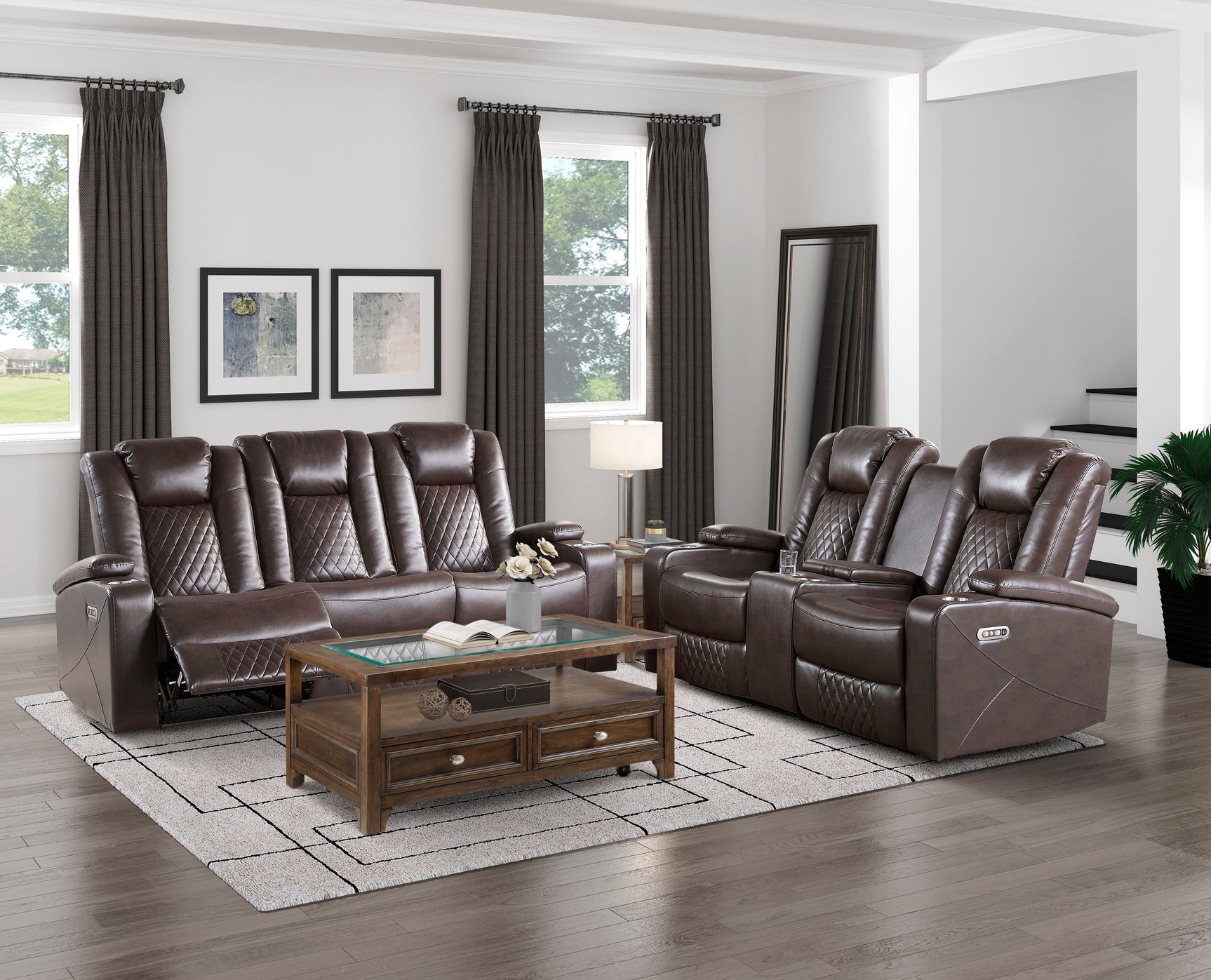 Caelan Brown Power Double Reclining Loveseat - Ornate Home