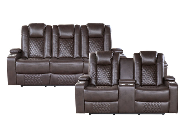 Caelan Dark Brown-Power Reclining Sofa and Loveseat - Ornate Home