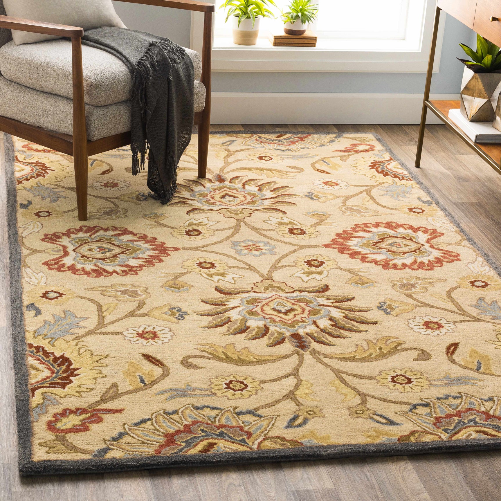 Caesar 1116 Hand Tufted Beige & Rust Wool Rug - Ornate Home